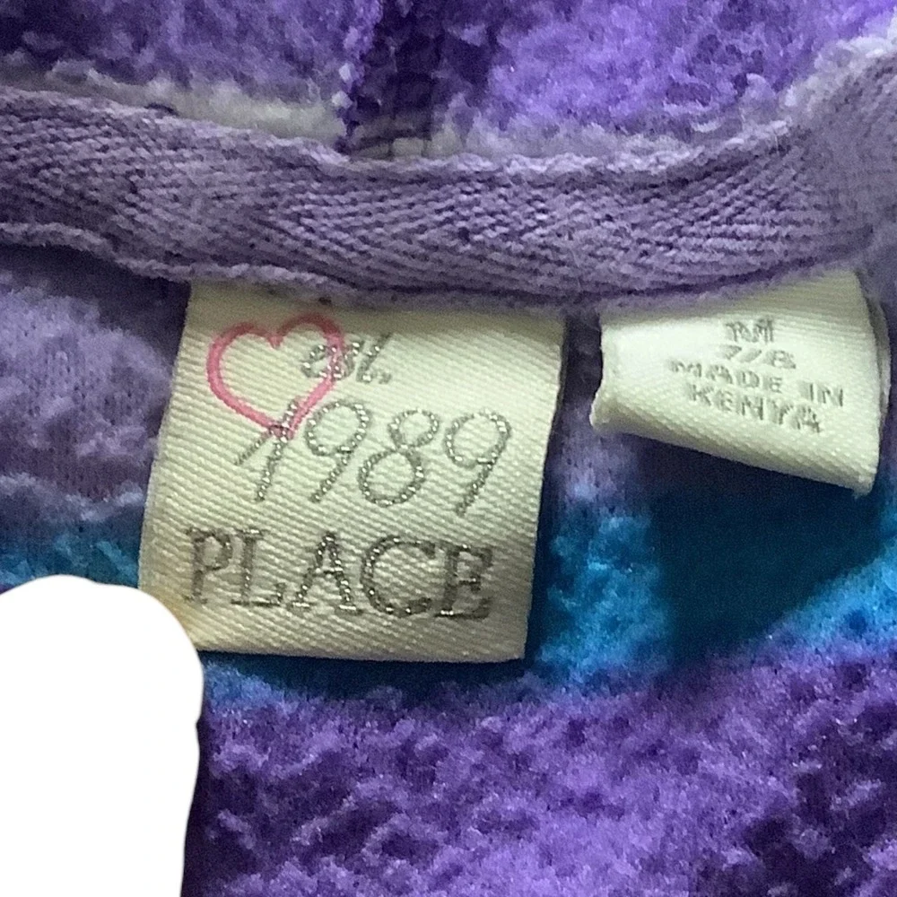 The Children's Place Girls Stripe Fleece Hoodie Pullover Purple Blue Size M 7 8
